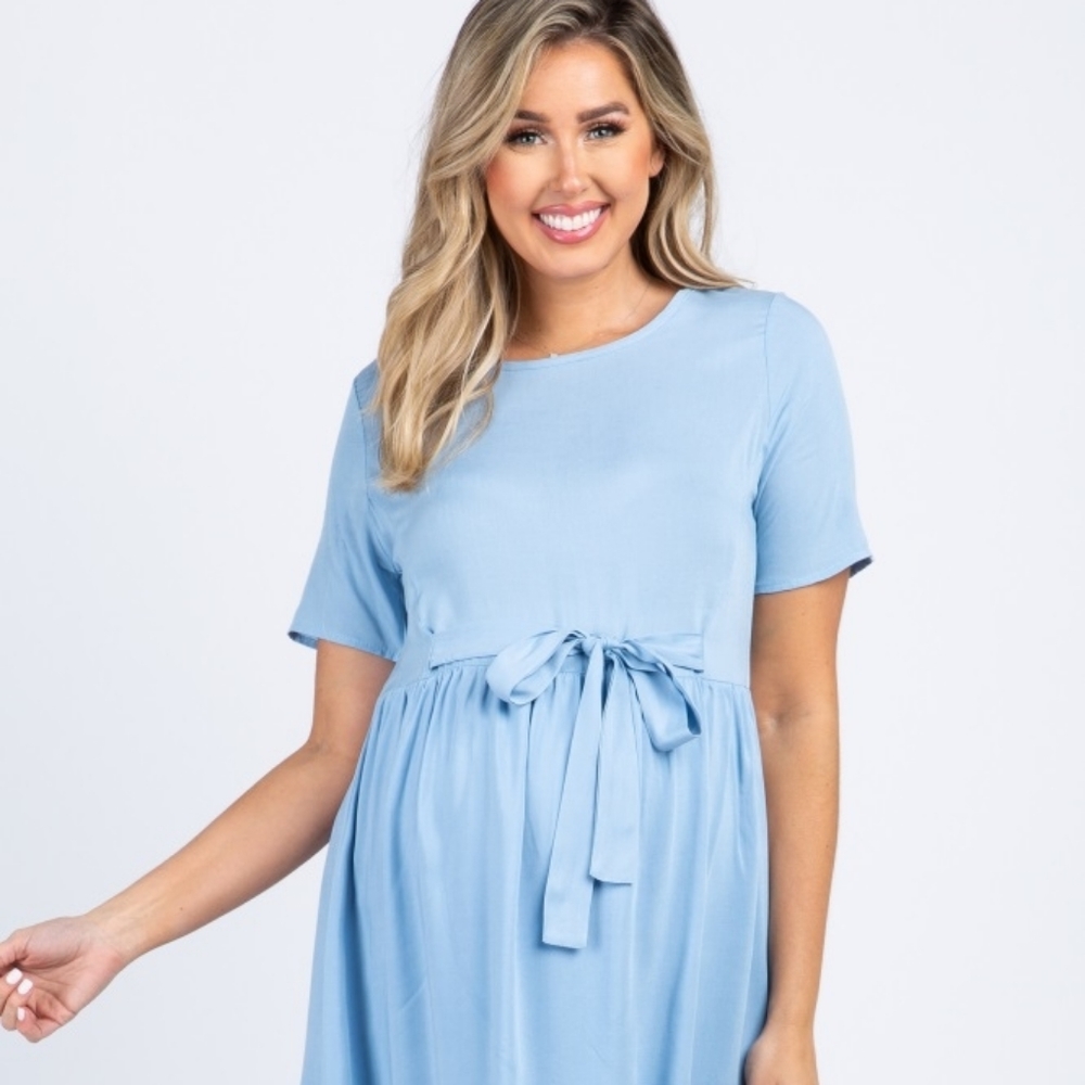 🌟Midi maternity, short sleeve, front bowtie dress